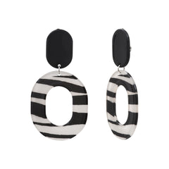 Freja Clip-on Earrings in Steel and White-Black Acrylic