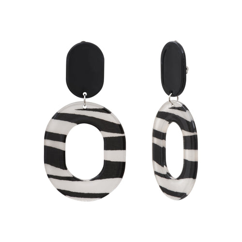 Boucles d'Oreilles Freja Clip en Acier et Acrylique Blanc-Noir