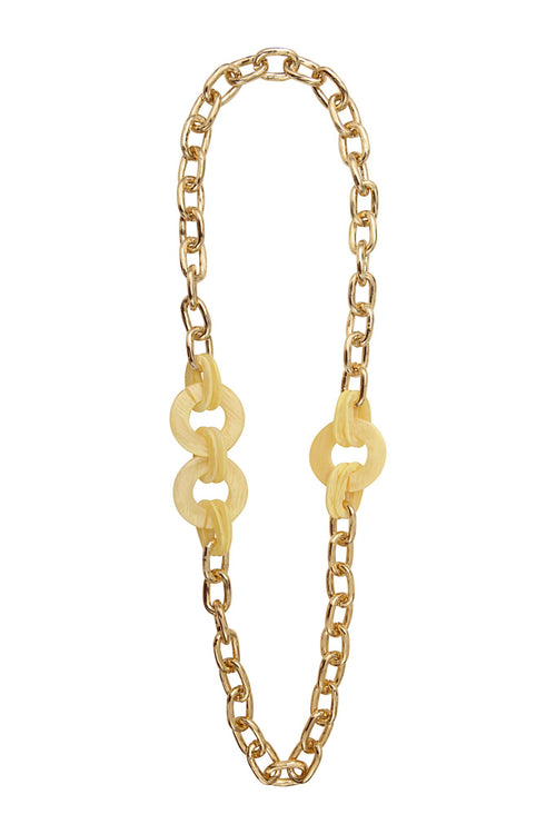 Seventies long necklace Acrylic gold metal Honey acetate