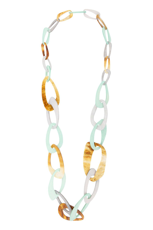 Seventies long necklace Turquoise amber gray acetate