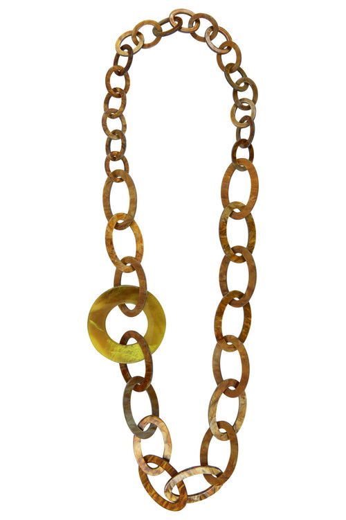 Seventies Long Necklace Amber Green Acetate