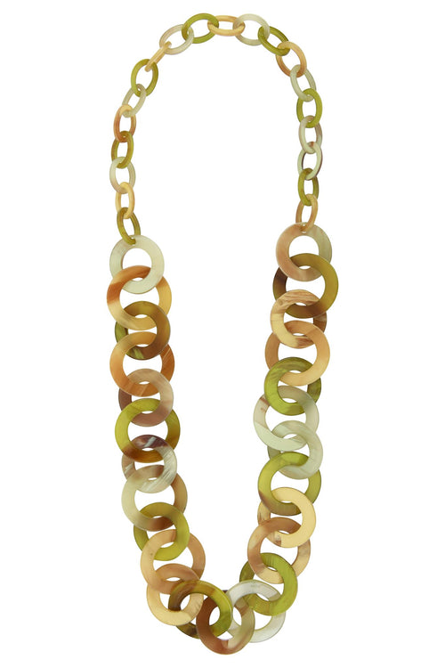 Seventies long necklace Acetate green yellow brown