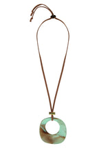 Long necklace Seventies Turquoise green acetate + alcantara
