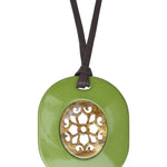 Sautoir-Collier Seventies Acétate ambre vert + coton ciré