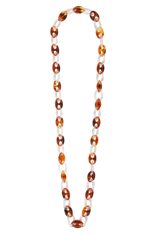 Seventies long necklace Transparent acetate, tortoiseshell