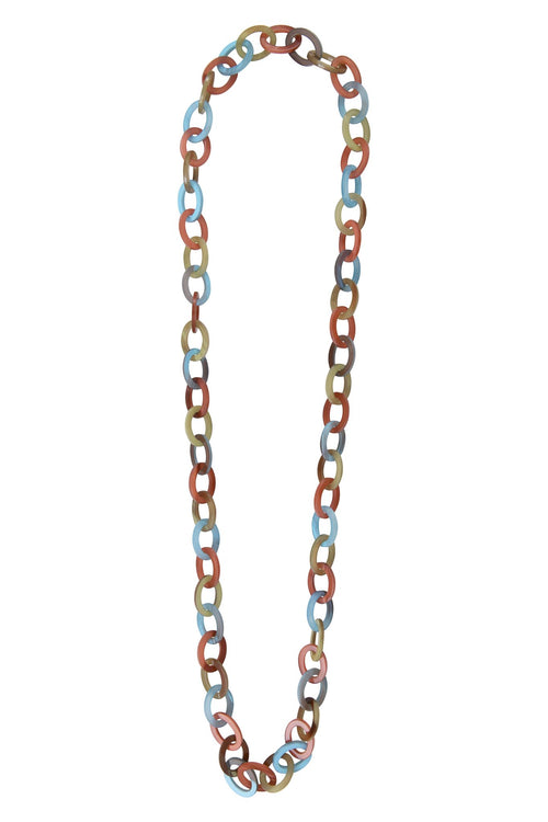 Seventies Long Necklace Acetate Green Raspberry Blue