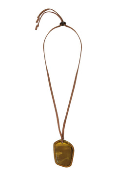 Sautoir-Collier Seventies Acétate jaune ambre alcantara