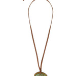 Sautoir-Collier Seventies Acétate vert ambre alcantara