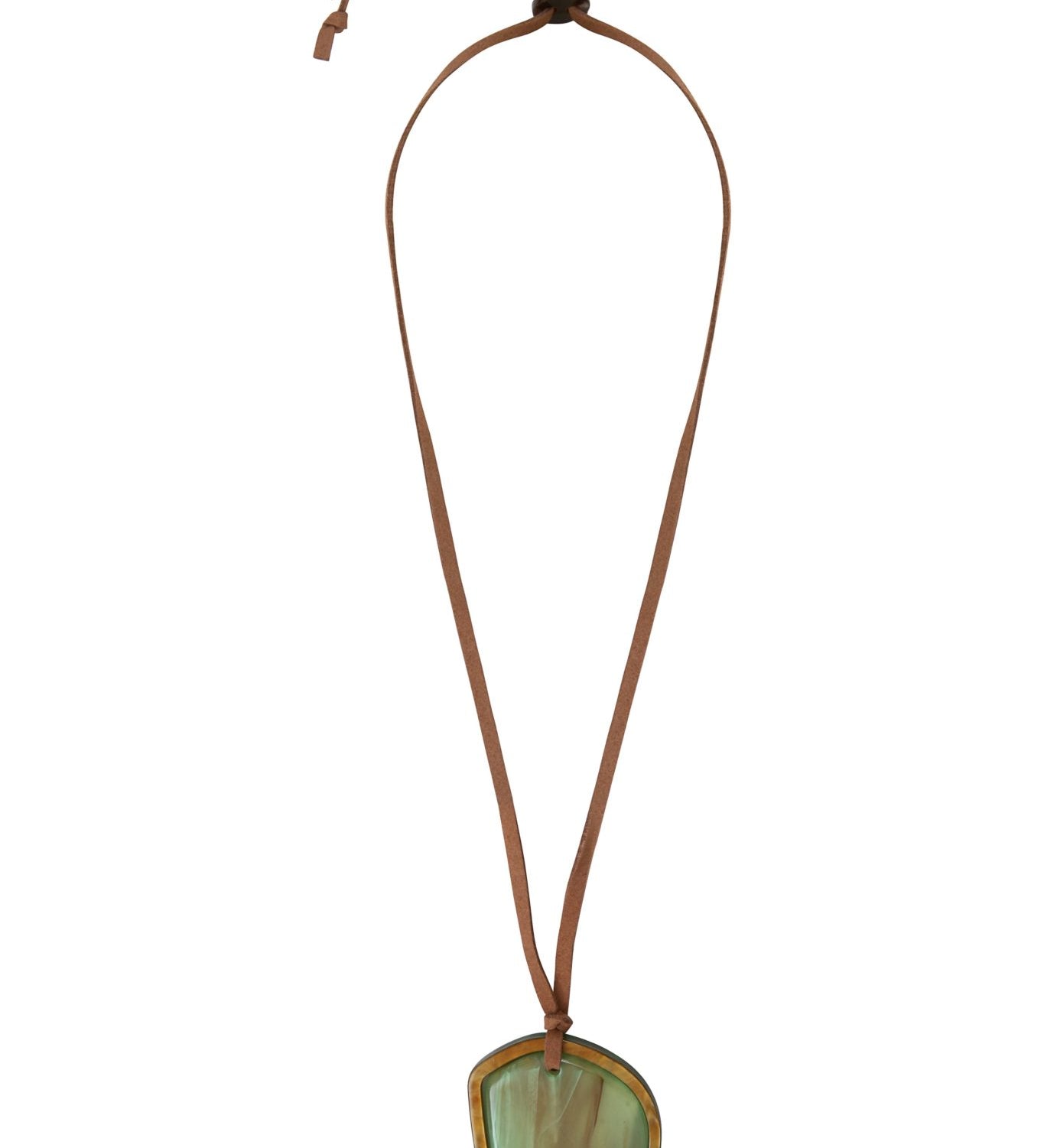 Sautoir-Collier Seventies Acétate vert ambre alcantara