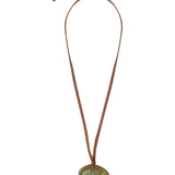 Sautoir-Collier Seventies Acétate vert ambre alcantara