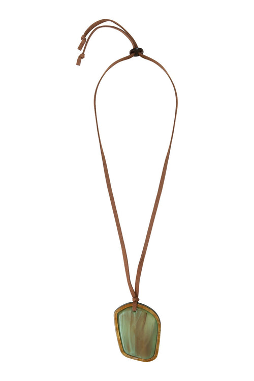 Long necklace-Necklace Seventies Amber green acetate alcantara
