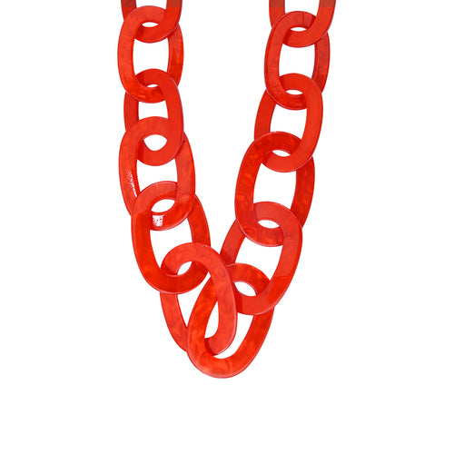 Seventies Acetate Long Necklace Red Oval Links