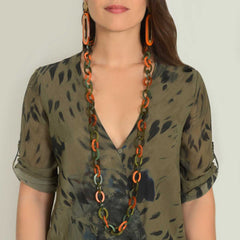 Sautoir Nova en acétate orange, vert, olive