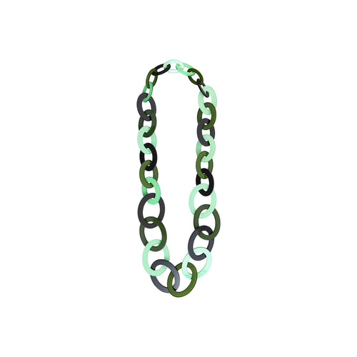 Lucy long necklace in light green, dark green and black acetate